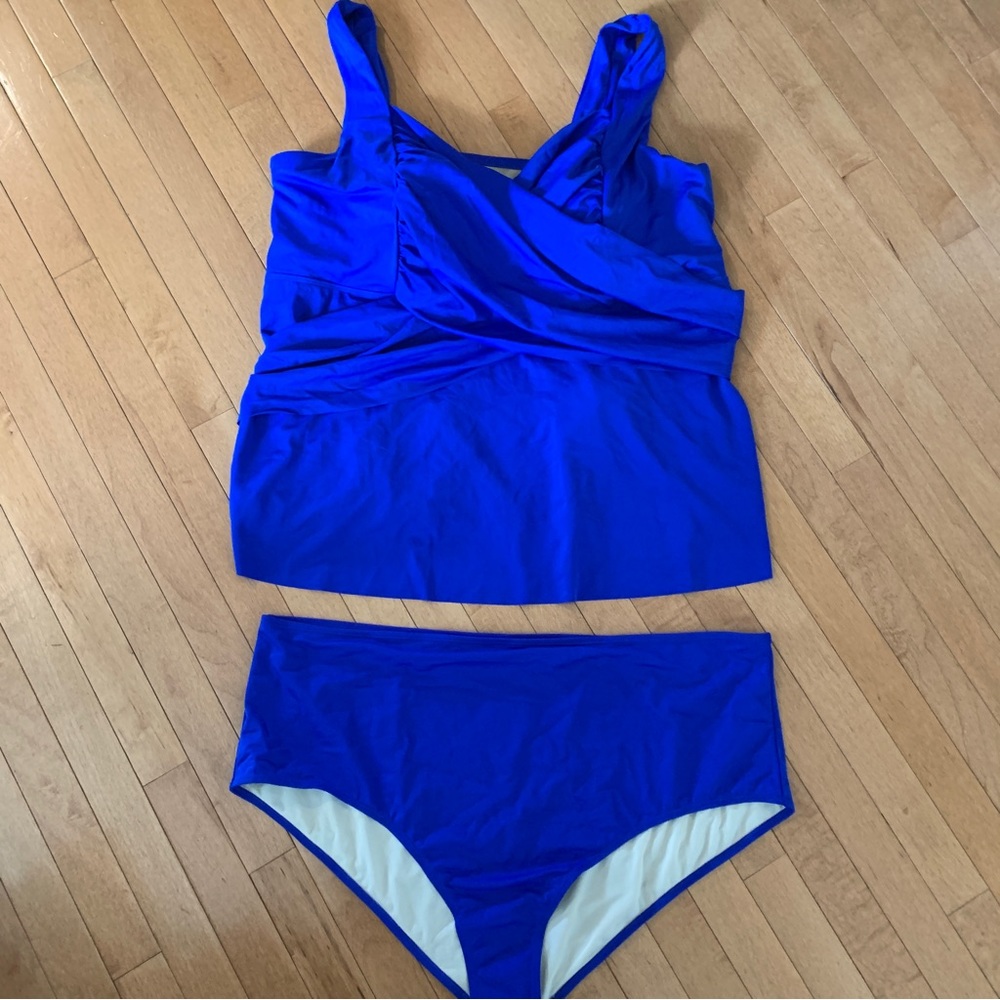 NEW! KIM GRAVEL Size 22 or 32 Plus Size Blue Tankini Swimsuit Set